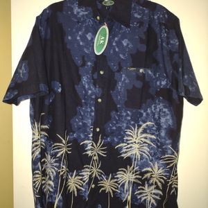 Mens Hawaiian shirt, AK Tropical Blue With White Palm Trees Sz L NWT